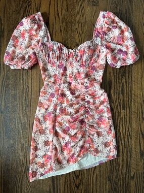 Floral Puff-Sleeve Mini Dress in Pink Multi